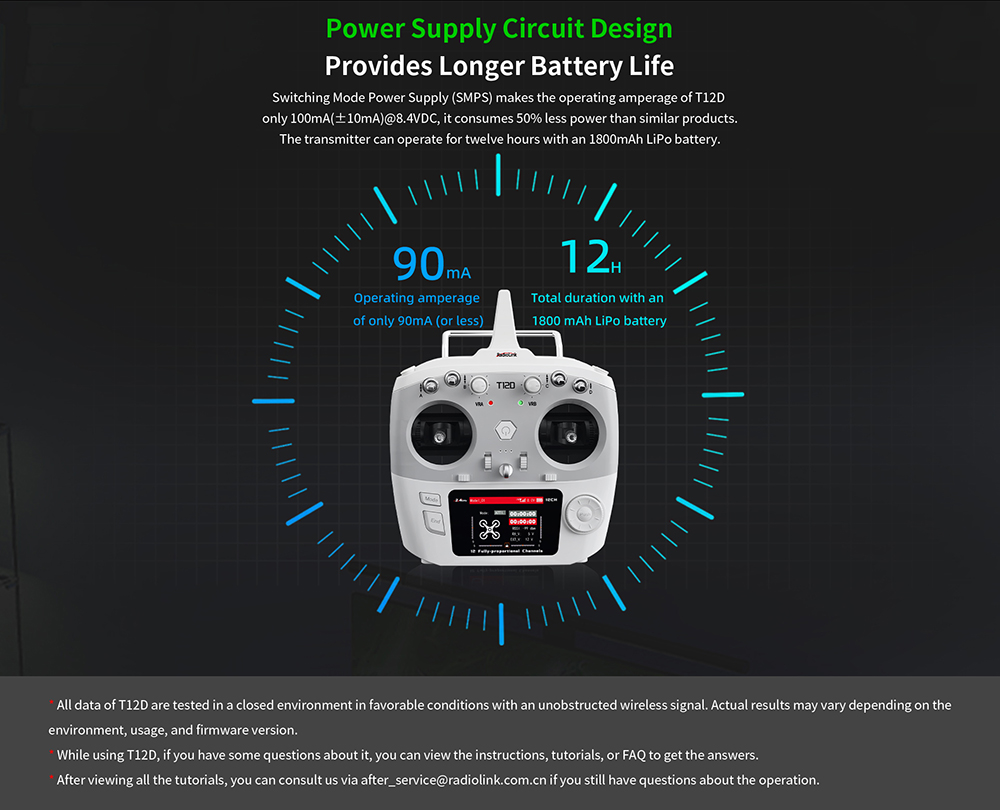 Screenshots of the T12D showing various programmable mix control settings for different model types like helicopter, fixed-wing, and multi-rotor.