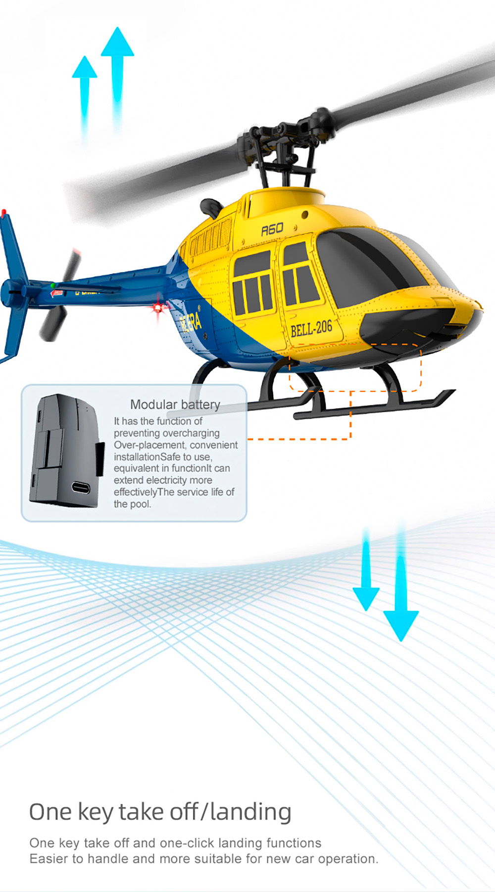 RC ERA A60 Helicóptero Escala 1/42 BELL-206 Fluxo Óptico 6 Eixos