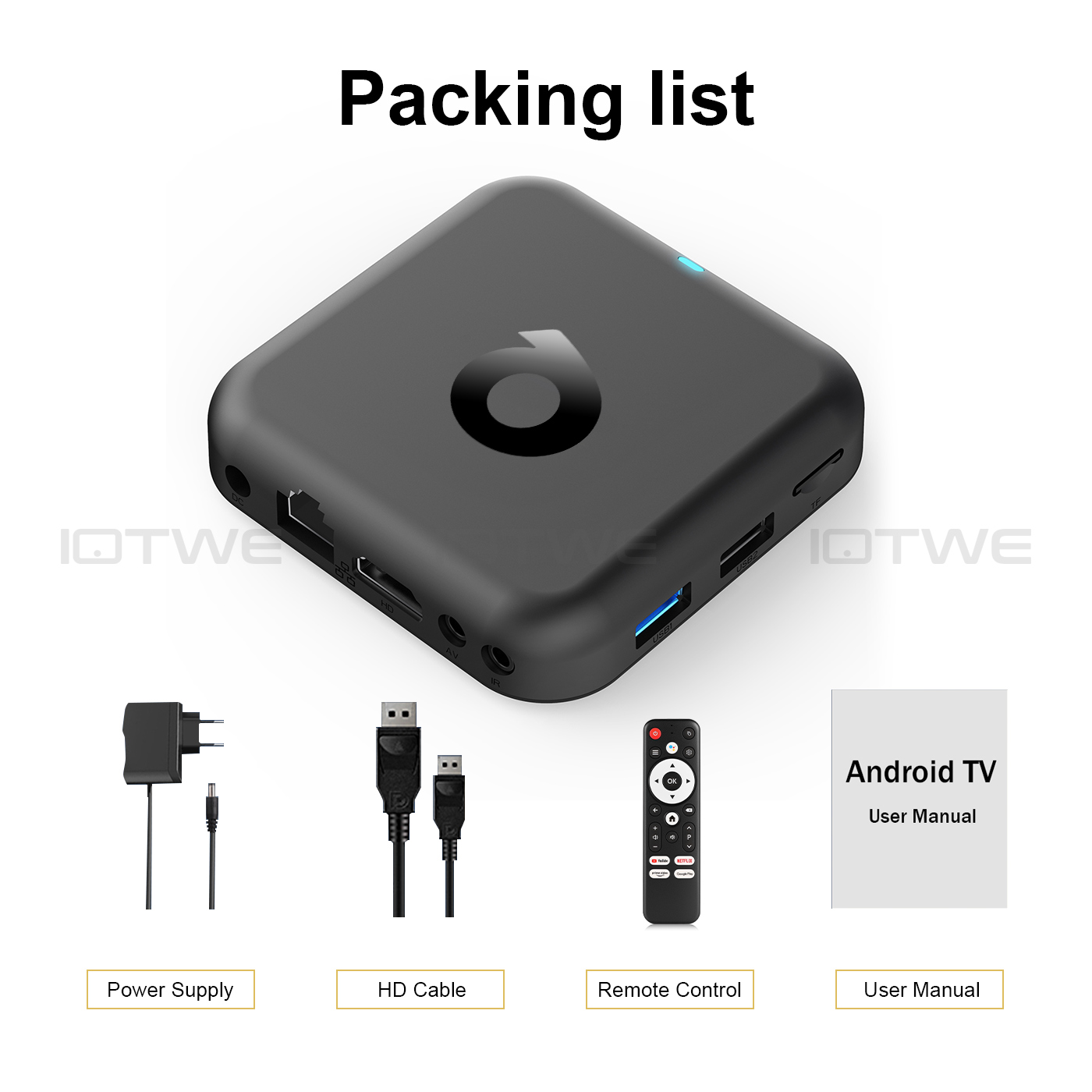 Image showing the R69Q TV box surrounded by various Bluetooth devices like headphones, game controllers, and a mouse, indicating Bluetooth 5.0 support.