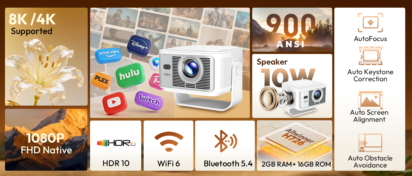 Diagram showing the XGODY Gimbal 7 projector and its included accessories: carry bag, user manual, remote control, HD cable, and power cable.