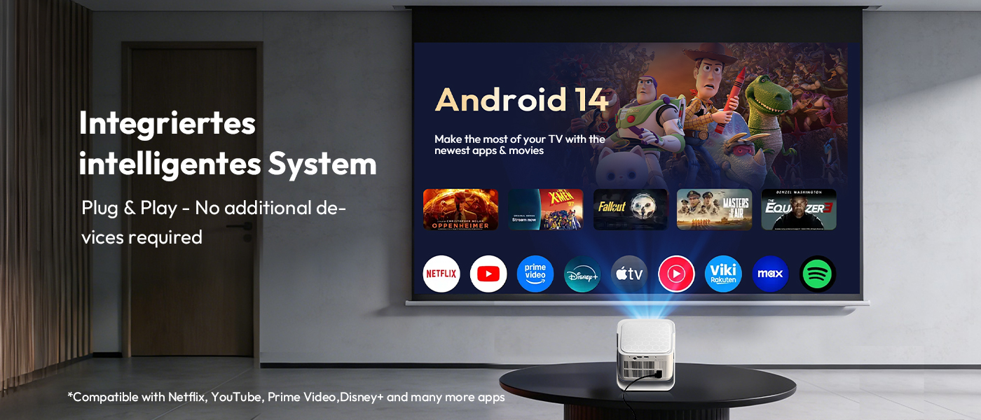 Image showing the Android 14 interface with a note about plug and play functionality.
