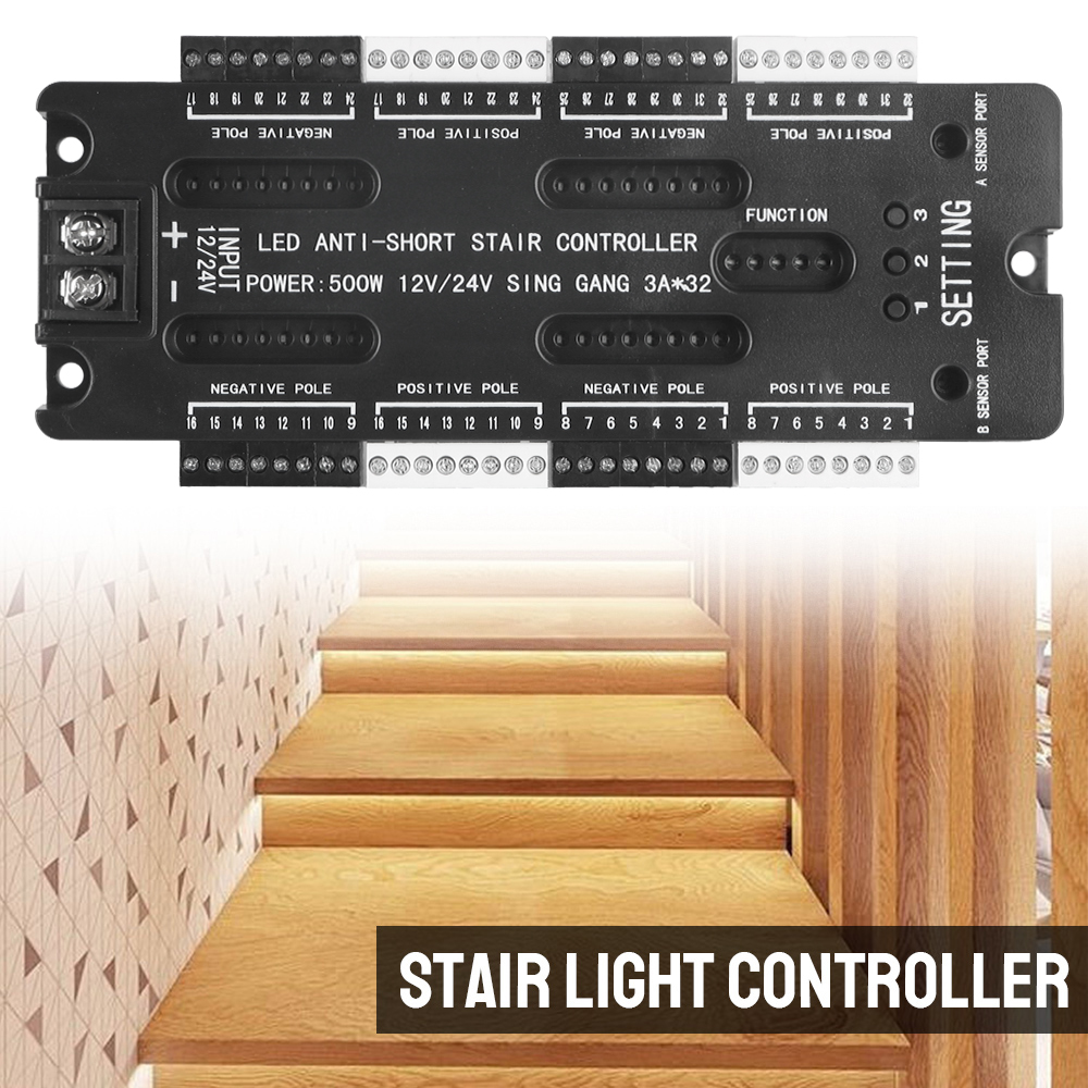 Description Picture 2 of itemLED Motion Sensor 32 Channels Stair Light Controller Kit Adjustable Brightness DC 12V 24V For Stairs Flexible Strip