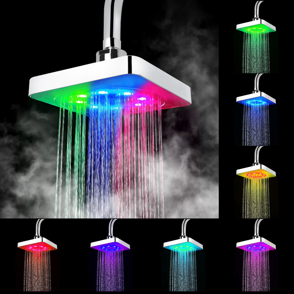 Description Picture 2 of item3 colors Temperature Sensor No Batteries LED Shower Head Rainfall Top Spray Square Fixed Showerhead 7 Colors Gradual Changing