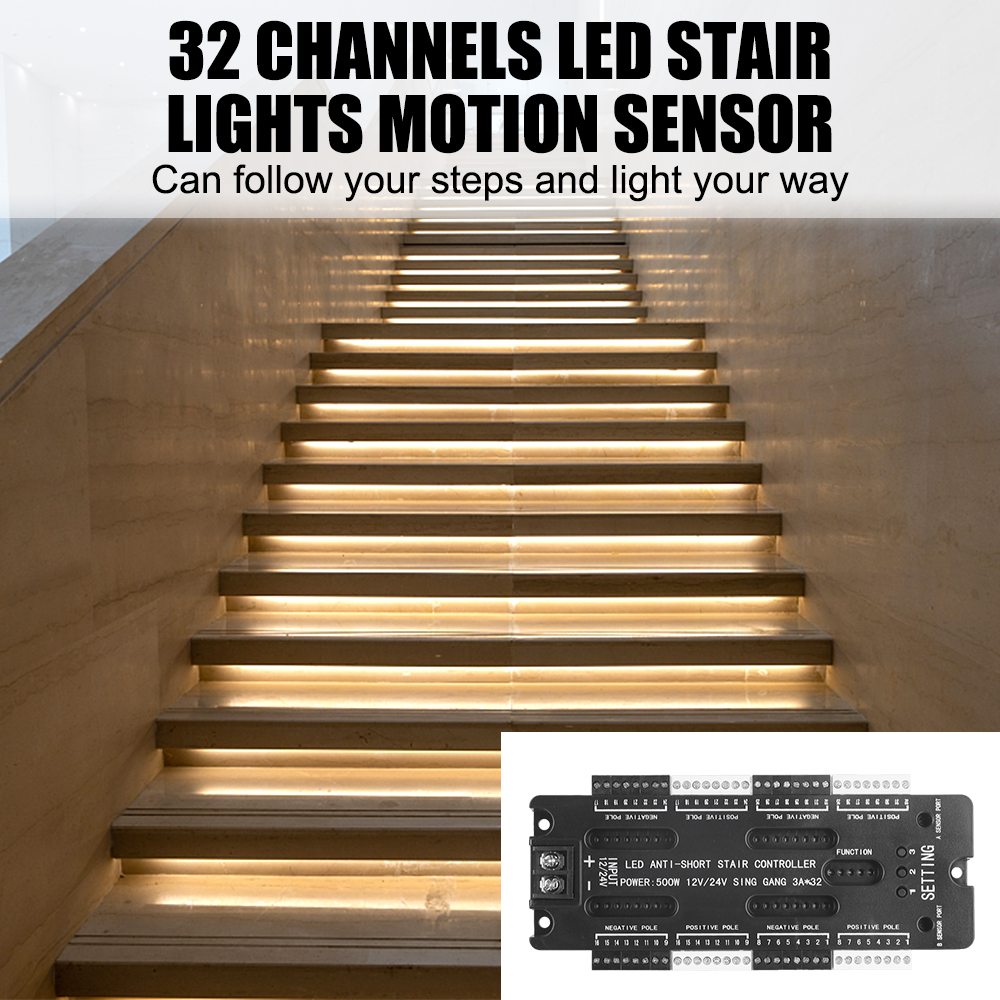 Description Picture 5 of itemLED Motion Sensor 32 Channels Stair Light Controller Kit Adjustable Brightness DC 12V 24V For Stairs Flexible Strip