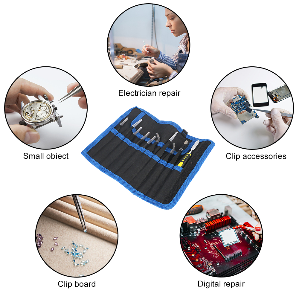 Description Picture 3 of itemPrecision Anti-Static Curved Straight Tweezers 10Pcs/Set Stainless Steel Industrial Repair Tools ESD Tweezers