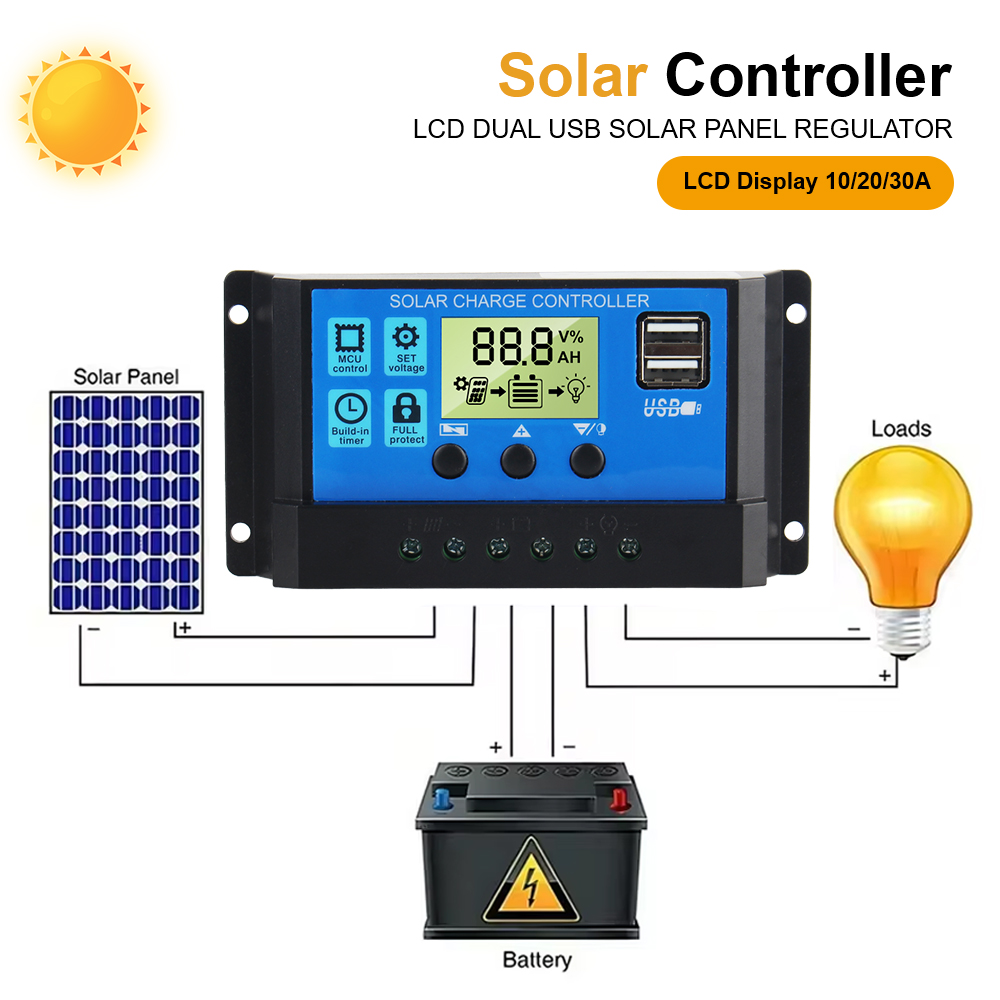 Description Picture 6 of itemSolar Controller Dual USB LCD Display MPPT Accessory Solar Battery Regulator PV Regulator 10A 20A 30A 12V 24V Built-in Timer