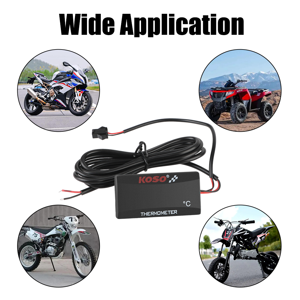 Termometro Digitale Moto Yctze 12V - 0-120&deg;C, Retroilluminazione LED, Per Temperatura Acqua, Universale