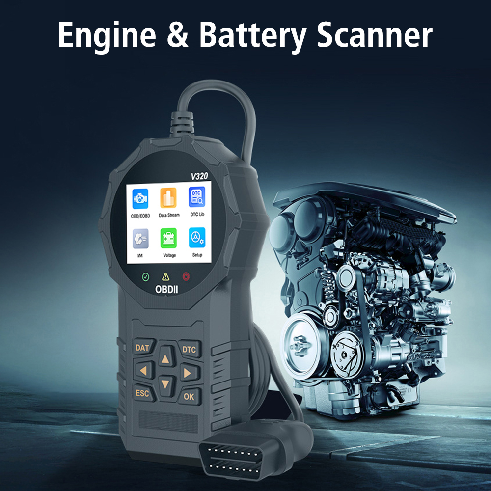 V320 with text 'I/M Ready Status' and various emissions-related monitors listed.