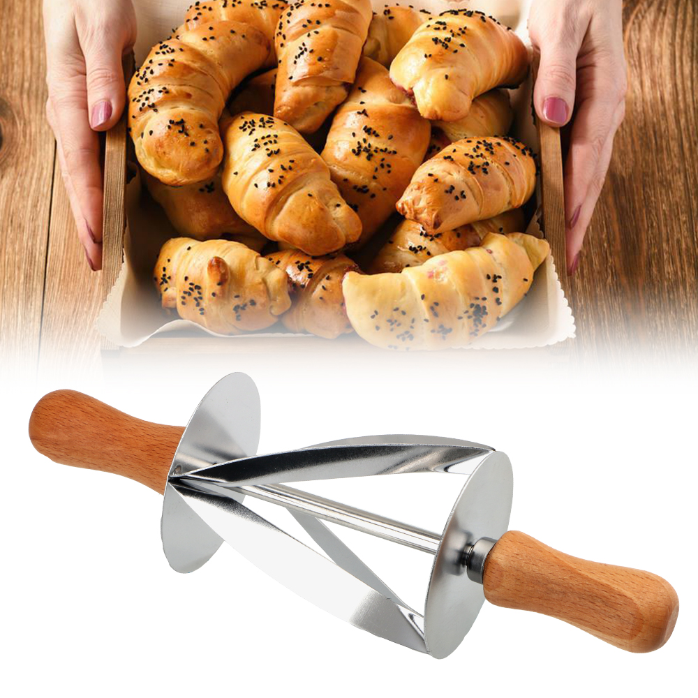 Making Kitchen Dough Wooden Handle Croissant Bread Baking Tool Stainless  Steel Rolling Cutter