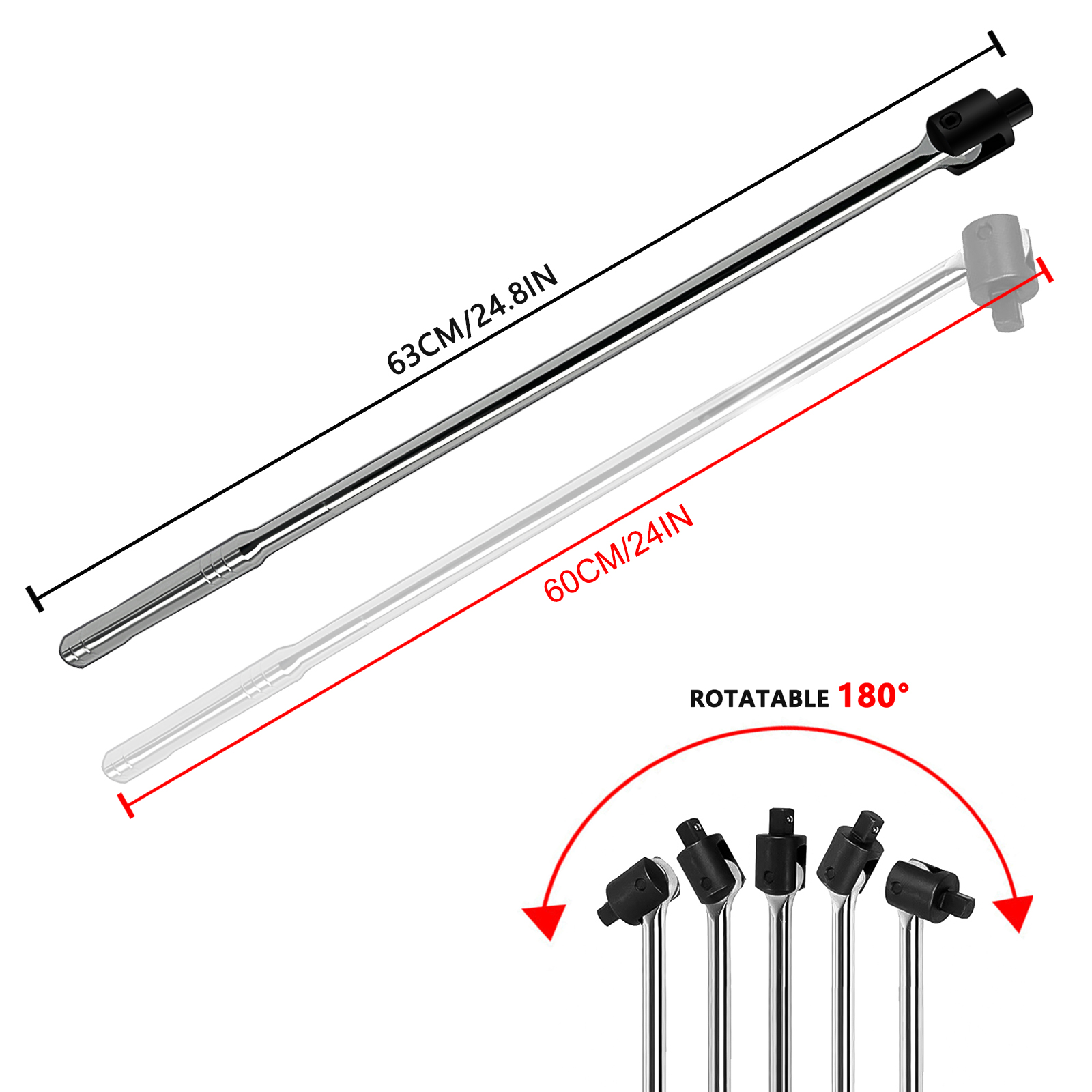 1/2" Drive Heavy Duty Power Breaker Bar 24" 600mm Long Flexi Bar Wheel Wrench