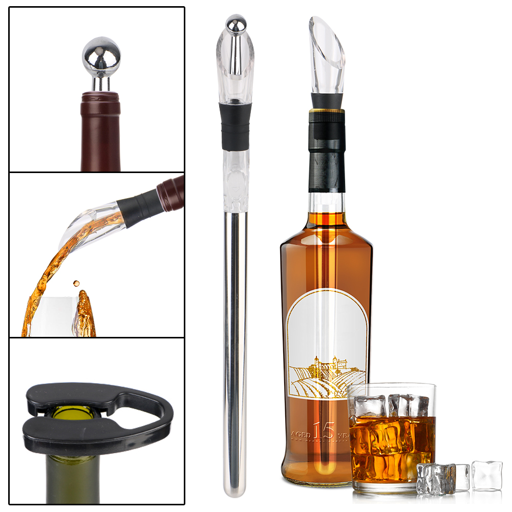 Description Picture 4 of itemStainless Steel Frozen Stick Beer Chiller Stick Ice Wine Cooler 4 in 1 Wine Cooling With Wine Pourer+Stopper+Cutter