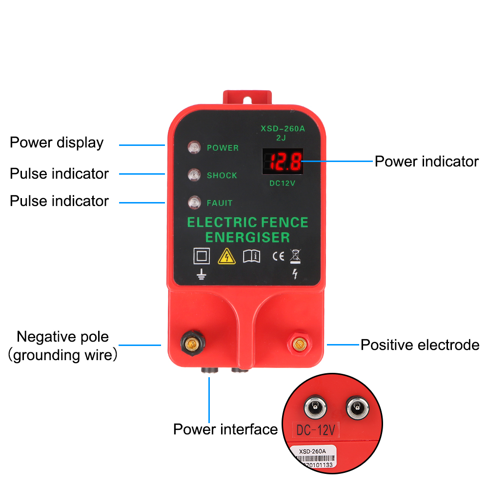 Électrificateur Clôture 12V 10km - Double Sortie LCD Pour Animaux, Étanche IP68