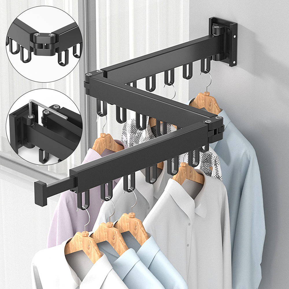 Description Picture 6 of itemAluminum Retractable Indoor and Outdoor Wall Mount Folding Clothes Hanger Space Saving Cloth Drying Rack
