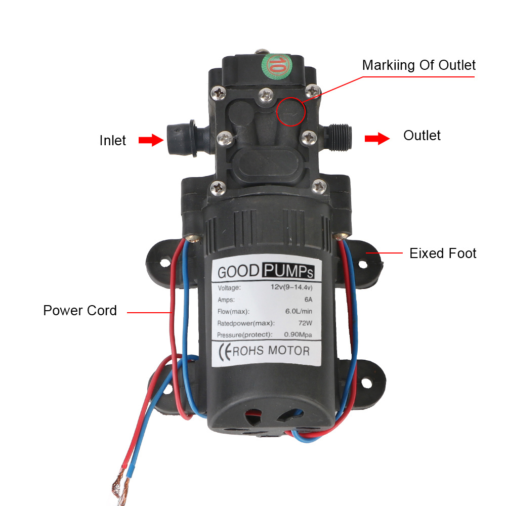 Description Picture 5 of itemElectric Water Pump Black 12V 220V Micro High Pressure Diaphragm Water Spray 5.5L/min 130PSI DP-537 Agricultural