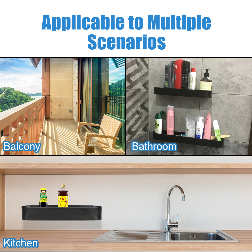 Description Picture 3 of itemWall Mounted Shelves Shower Storage Basket Bathroom Shelf Rack Kitchen Organizer Bath Towel Holder Black