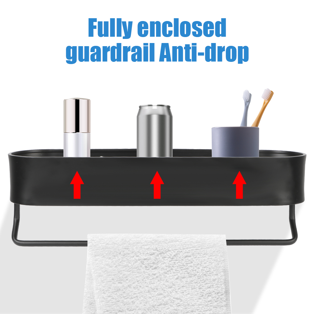 Description Picture 5 of itemWall Mounted Shelves Shower Storage Basket Bathroom Shelf Rack Kitchen Organizer Bath Towel Holder Black