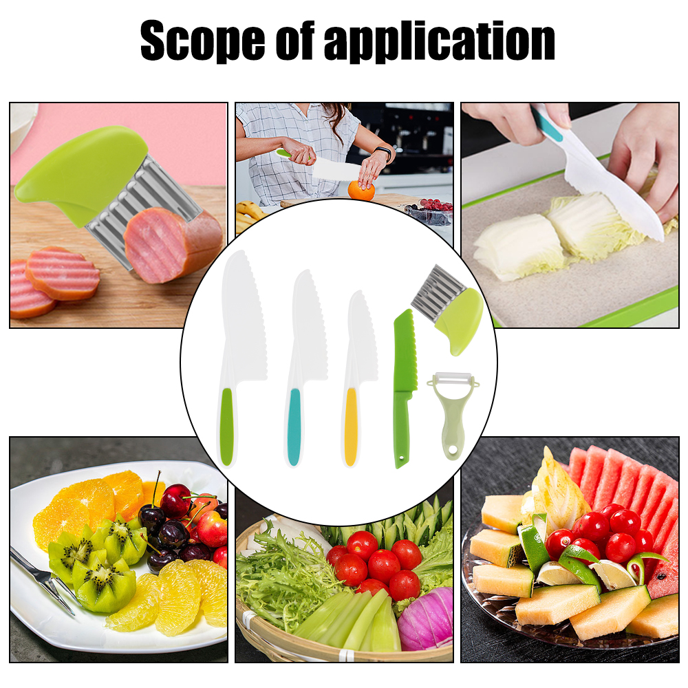 Description Picture 6 of itemKids Knife Kids Cooking Cutter Set Potato Crinkle Cutter 6Pcs Safe Kitchen Supplies Peeler Plastic Fruit Knives to Cut Fruits