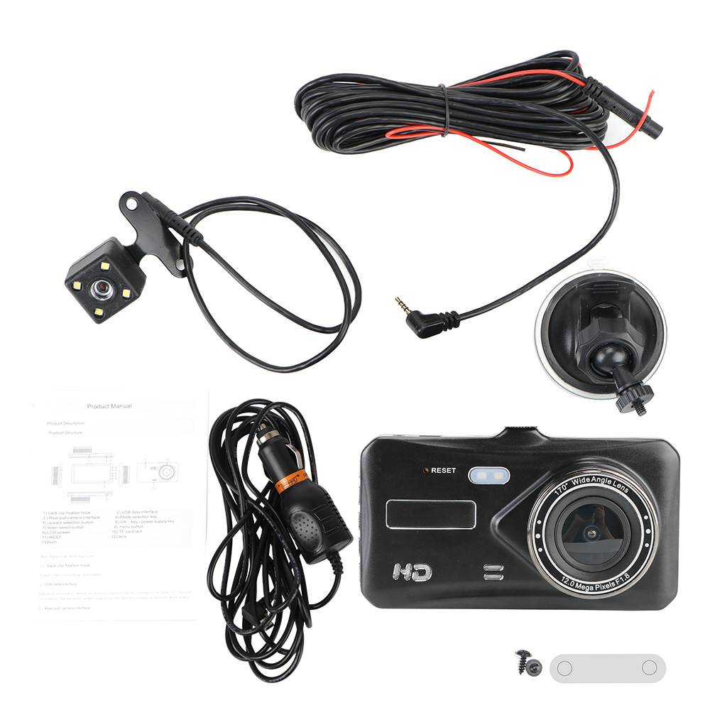 4" HD 1080P Video Recorder Camera Dual Lens Touch Screen Car DVR Auto DashCam WDR