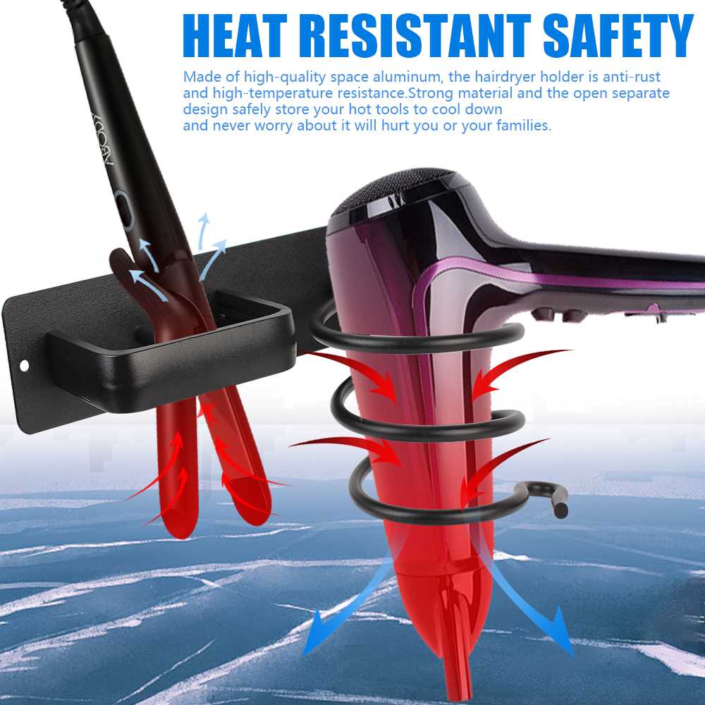 Blow Dryer Wall Mounted Holder Stainless Steel Hair Tool Holder