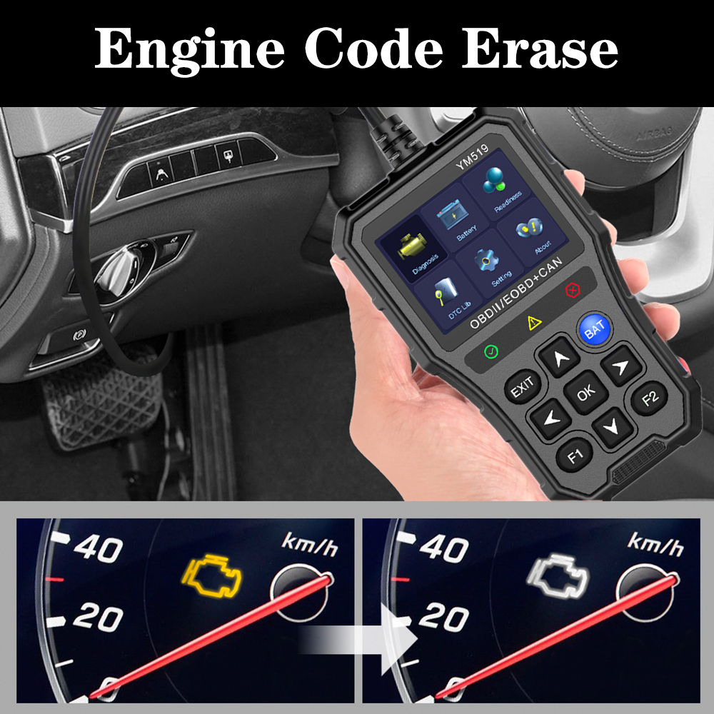 Images depicting various engine fault problems and their symptoms
