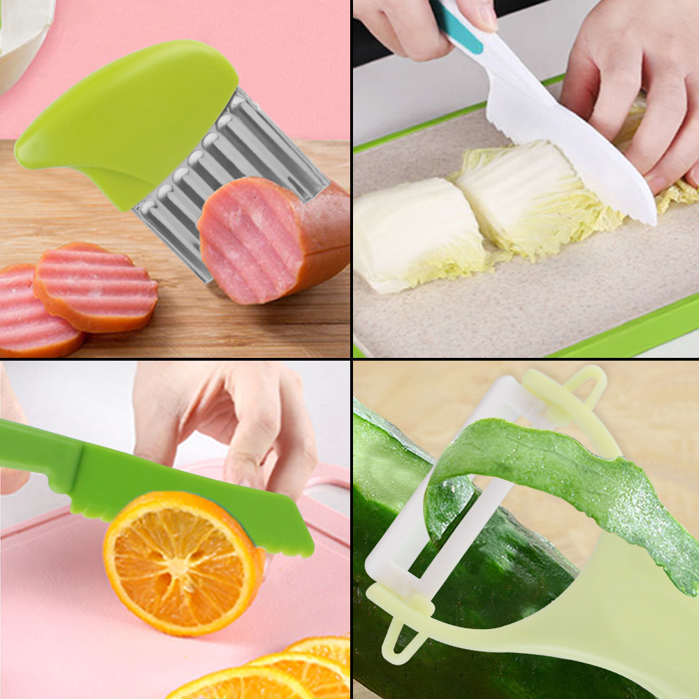 Description Picture 5 of itemKids Knife Kids Cooking Cutter Set Potato Crinkle Cutter 6Pcs Safe Kitchen Supplies Peeler Plastic Fruit Knives to Cut Fruits