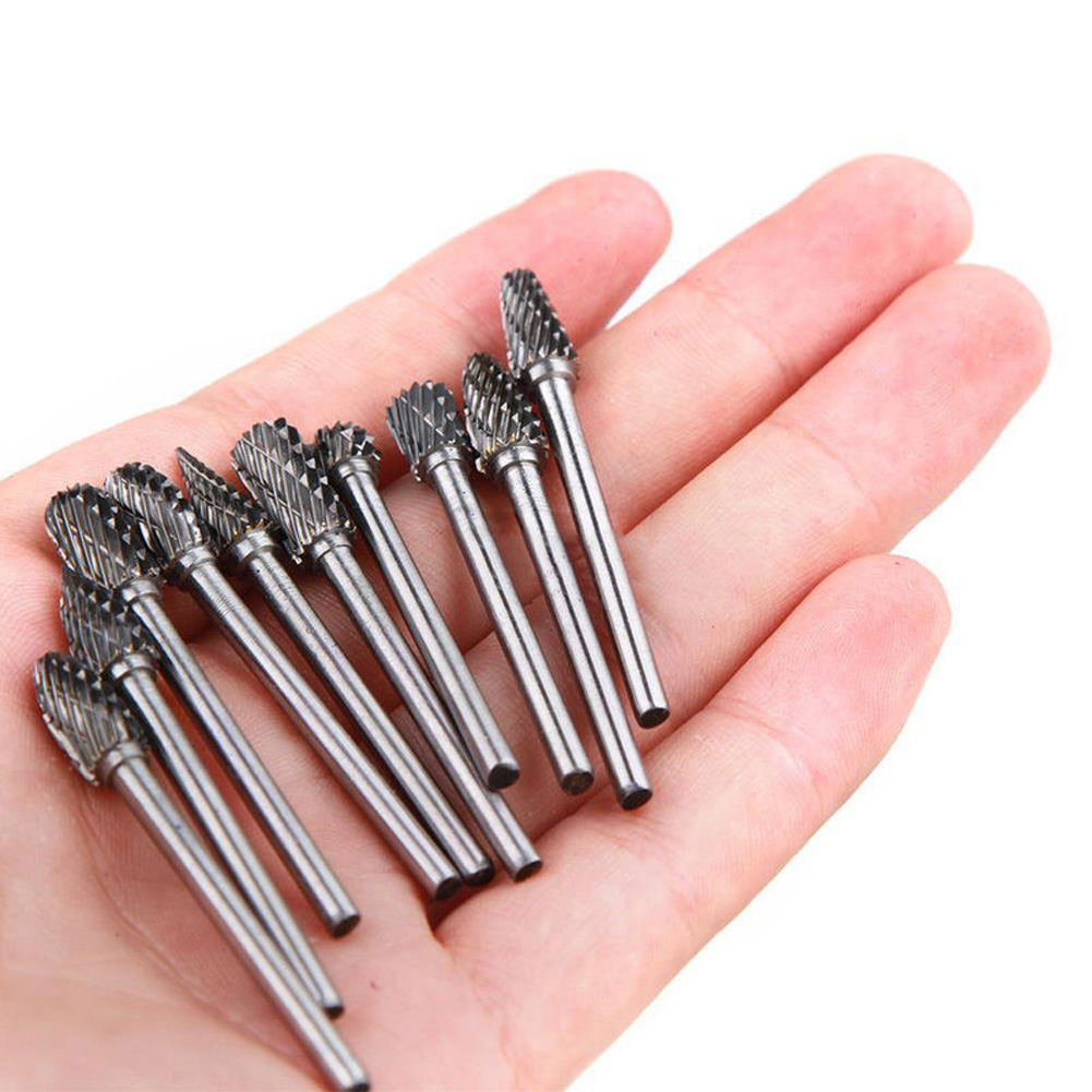 10Pcs Tungsten Carbide Metal Rotary Drill Bits Cutter Files Set 6mm 1 8