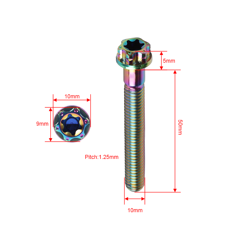 6pcs Titanium Bolts Torx Head Flange Screws M10x50mm Rainbow For