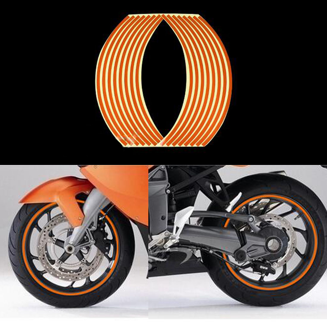 Orange Reflective Car Motorcycle Rim Stripes Wheel Decals Stickers 17 Inch Car