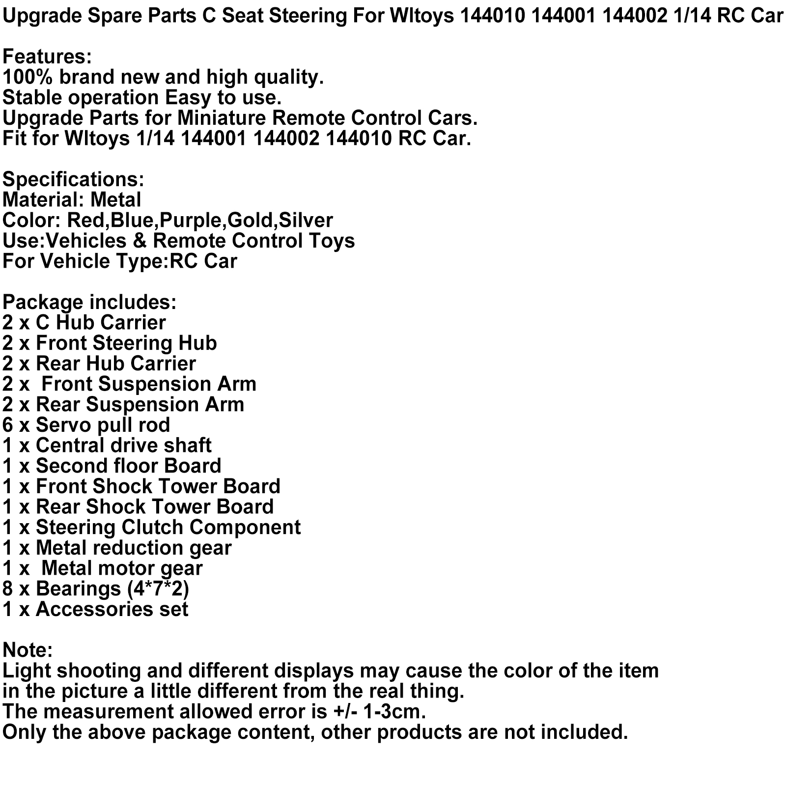 For Wltoys 144001 144002 144010 124007 124016 124017 Seychelles