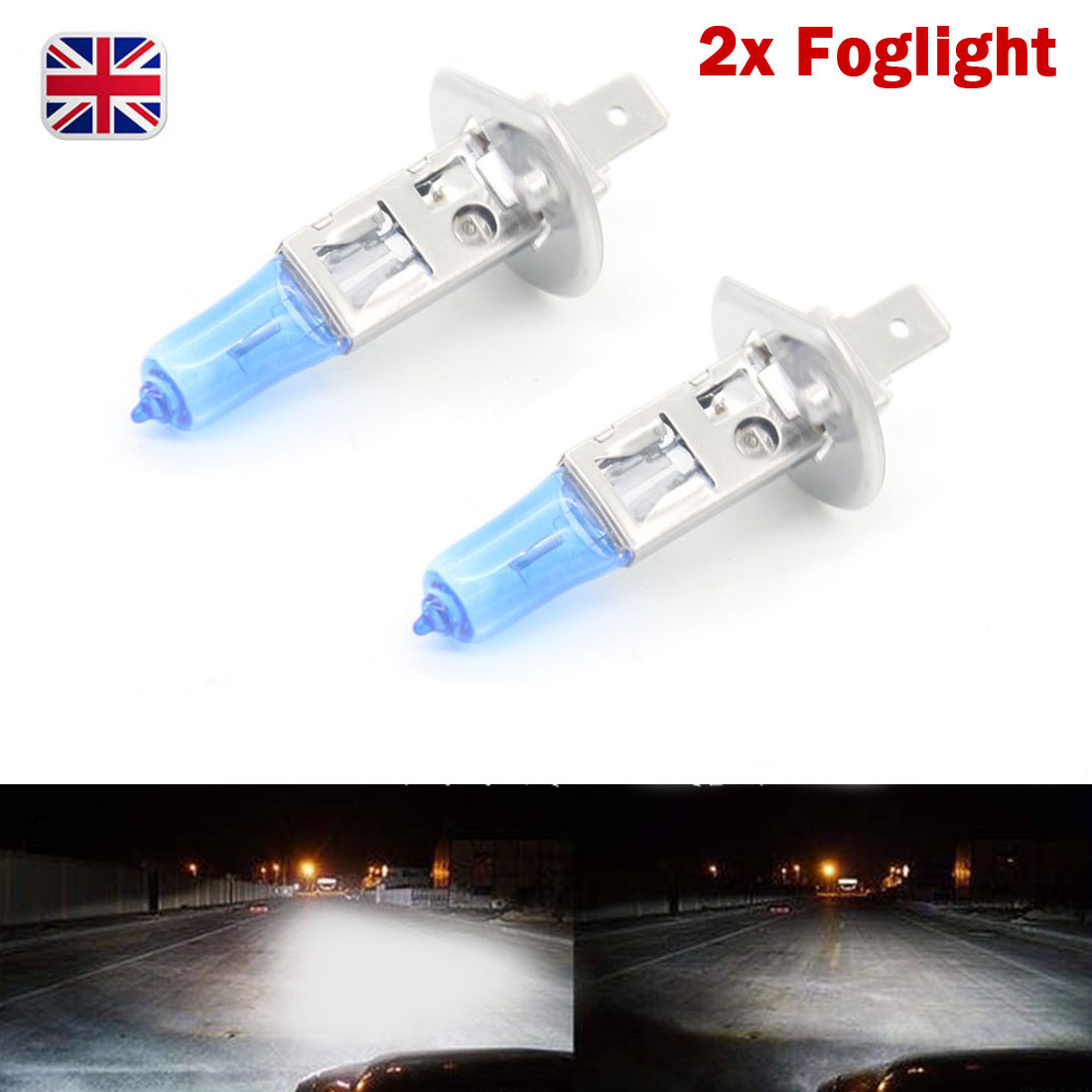 2 x H1 DC 12V 55W Halogen Headlight Car Driving Fog Light Lamp Bulb 6000K