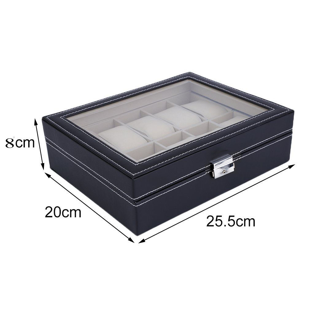10 Grids Watch Box ,Watch Display Case Mens Watch Case With Glass Lid, Jewelry and Watch Storage Watch Organizer for Men Women