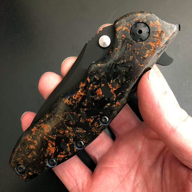 Black Marbled Knife Handle Carbon Fiber CF with Copper powder Resin