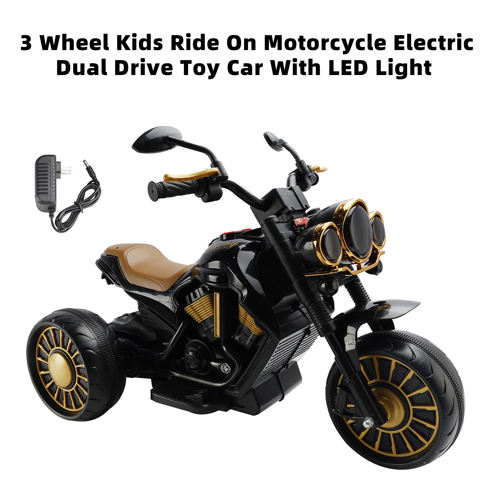 3 Wheel Kids Ride On Motorcycle Black