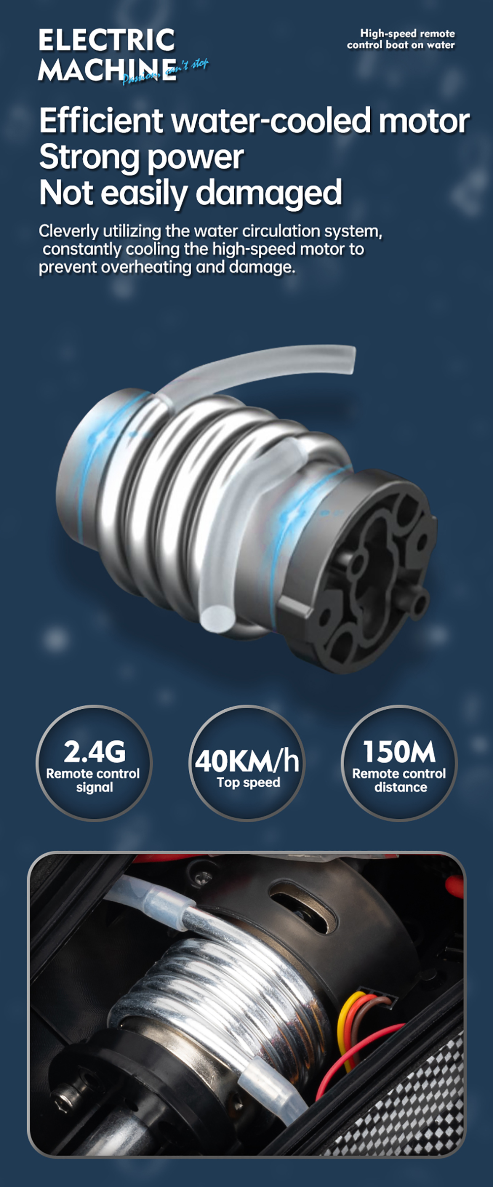 FAYEE FY011 2.4G High Speed Turbojet Speedboat 40KM/h 120-150M RC Distance 7.4V 2000mAh 390 Brushed RC Boat For Kids Adult Gifts