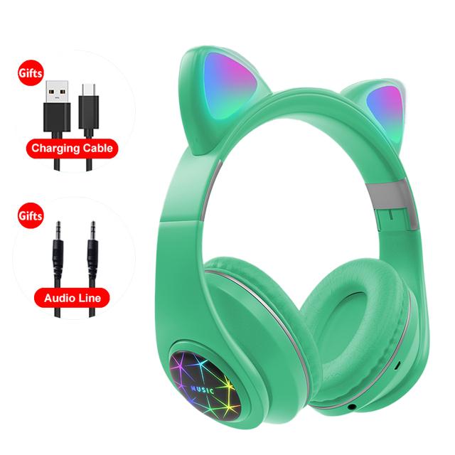 Auricolari con orecchie di gatto, cuffie wireless, musica, stereo, cuffie Bluetooth con microfono, cuffie per bambini, cuffie da gioco, regali per bambini_voghion.com