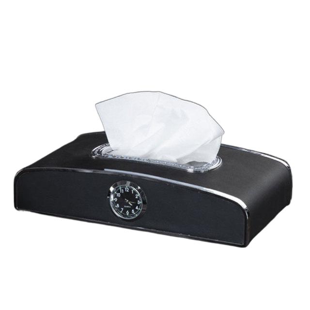 Luxury Tissue Box for Car Napkin Holder Case Auto Storage Handkerchief Boxes With Clock and Temporary Parking Card Car Accessori_voghion.com