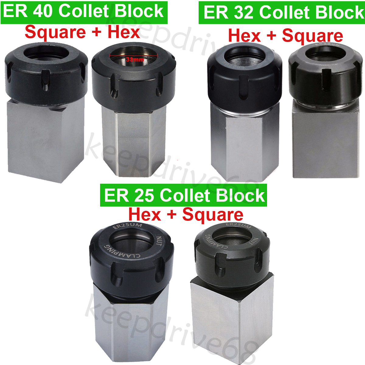 ER32 Hex+Square Collet Block Spring Chuck Holder Engraving Machine Tool BE