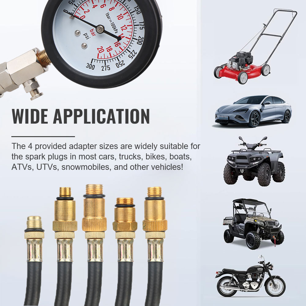 Professional Pressure Gauge Gasoline Engine Compression Meter Automotive Cylinder Tester Kit with M10 M12 M14 M18 Adapter 7 Professional Pressure Gauge Gasoline Engine Compression Meter Automotive Cylinder Tester Kit with M10 M12 M14 M18 Adapter