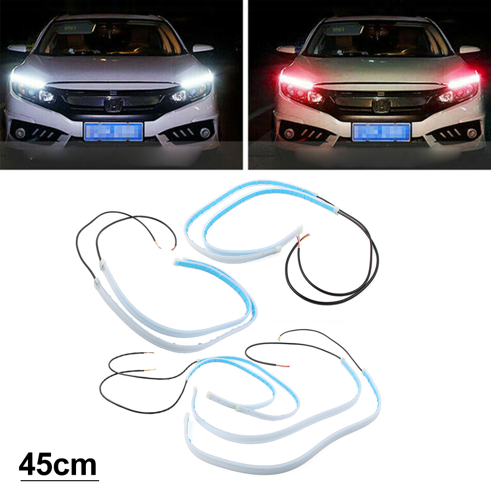 2-Pack 45cm LED DRL Daytime Running Light Strips With Sequential Turn Signal - 12V, Easy Install