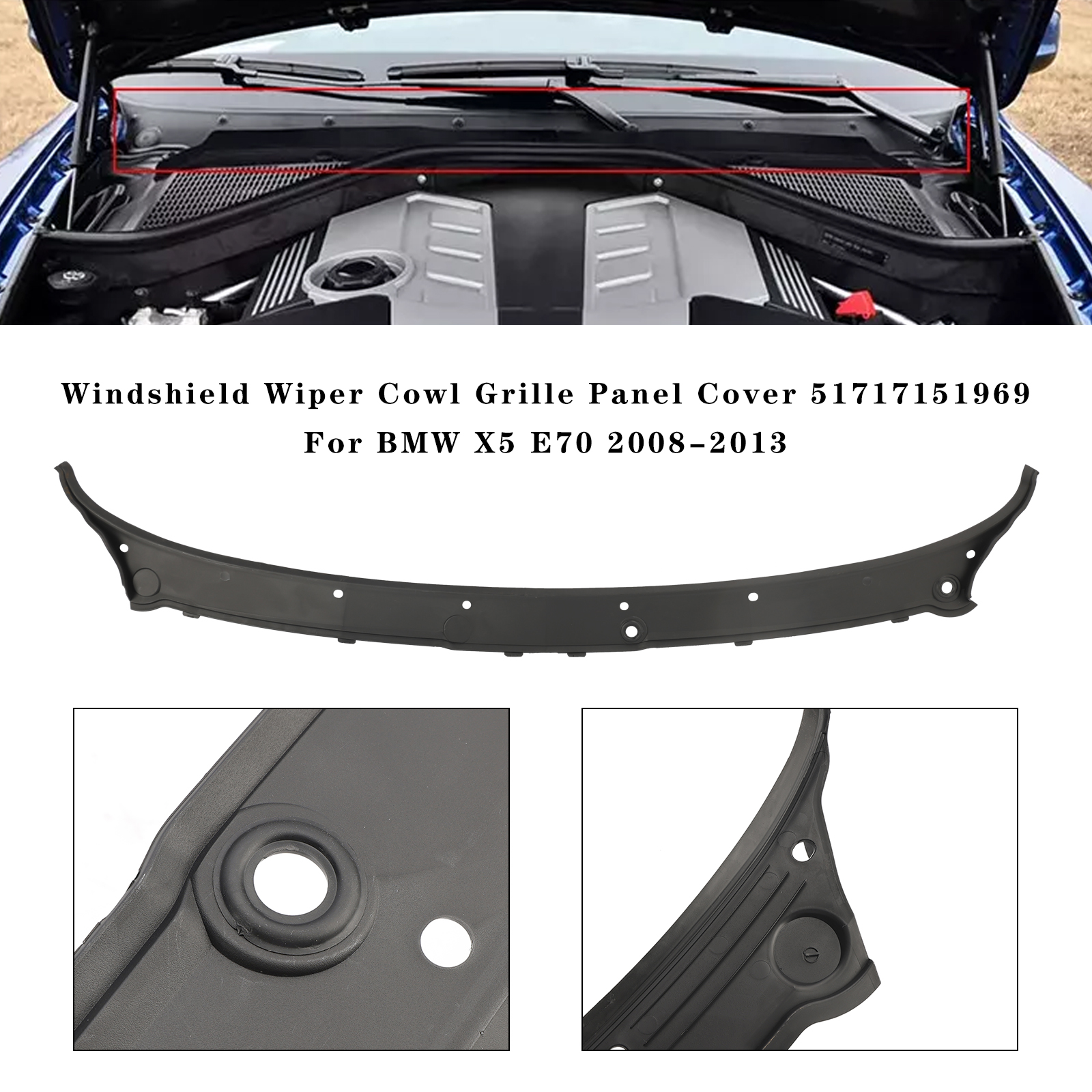 Windshield wiper cowl grille panel cover hinting at protection