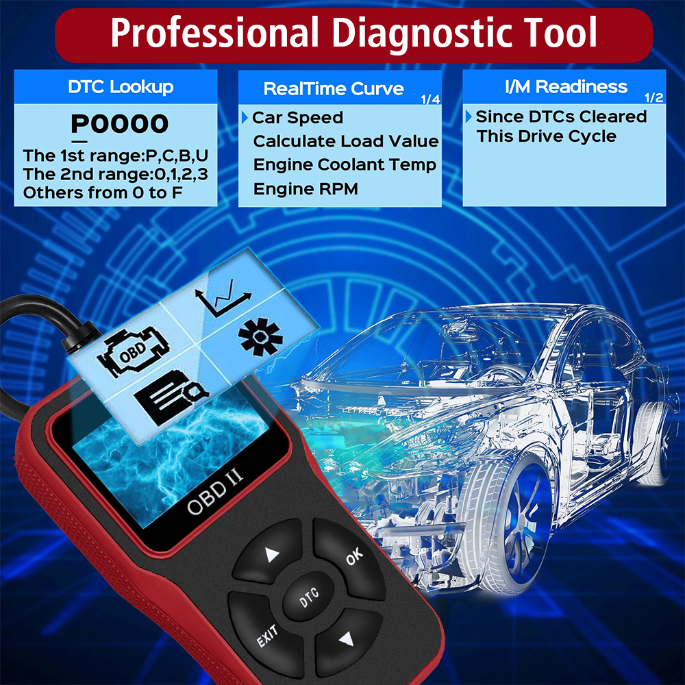 Pantalla y conexión del escáner OBD2