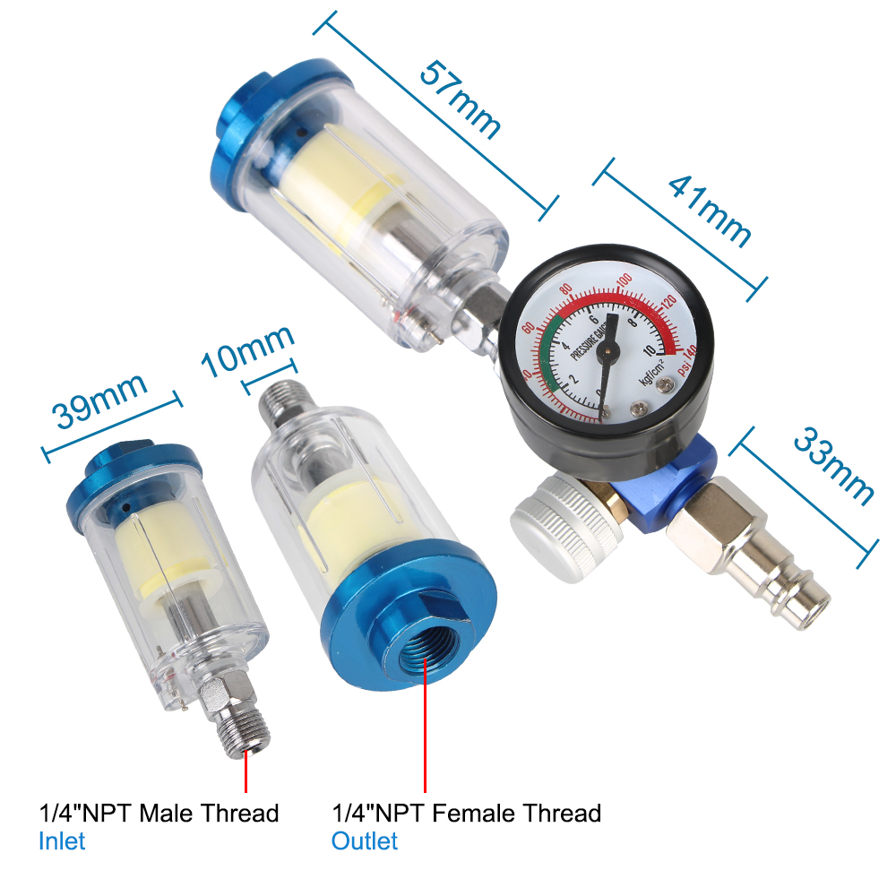 Title 9, Spray Gun Air Regulator Gauge EU Adapter Oil-Wa...