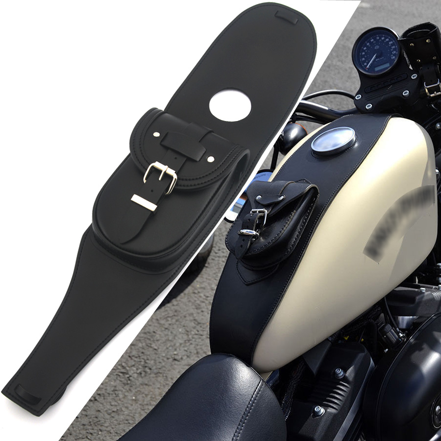 Real Leather Fuel Tank Chap Cover Panel Bag For Harley Sportster XL 883