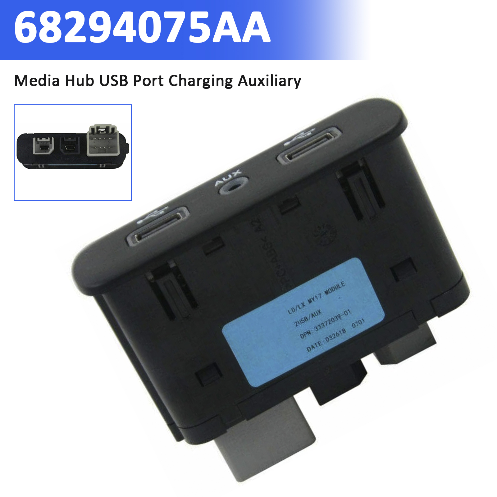 Media Hub USB Port Charging Auxiliary for Chrysler Dodge 2017-2023