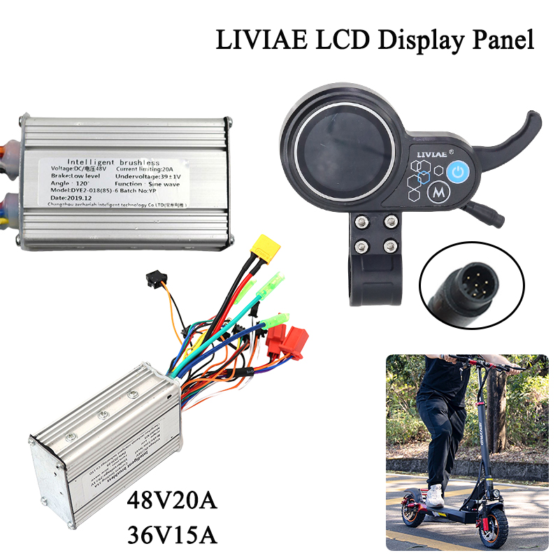 Detailed wiring diagram for the electric scooter controller, showing connections for motor, battery, hall sensor, throttle, brake, and instrument cable.