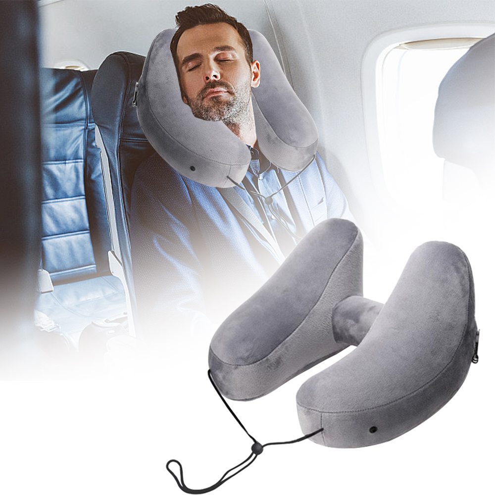 Almohada inflable de viaje para el cuello con capucha