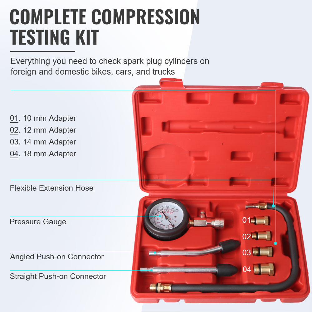 Professional Pressure Gauge Gasoline Engine Compression Meter Automotive Cylinder Tester Kit with M10 M12 M14 M18 Adapter 4 Professional Pressure Gauge Gasoline Engine Compression Meter Automotive Cylinder Tester Kit with M10 M12 M14 M18 Adapter
