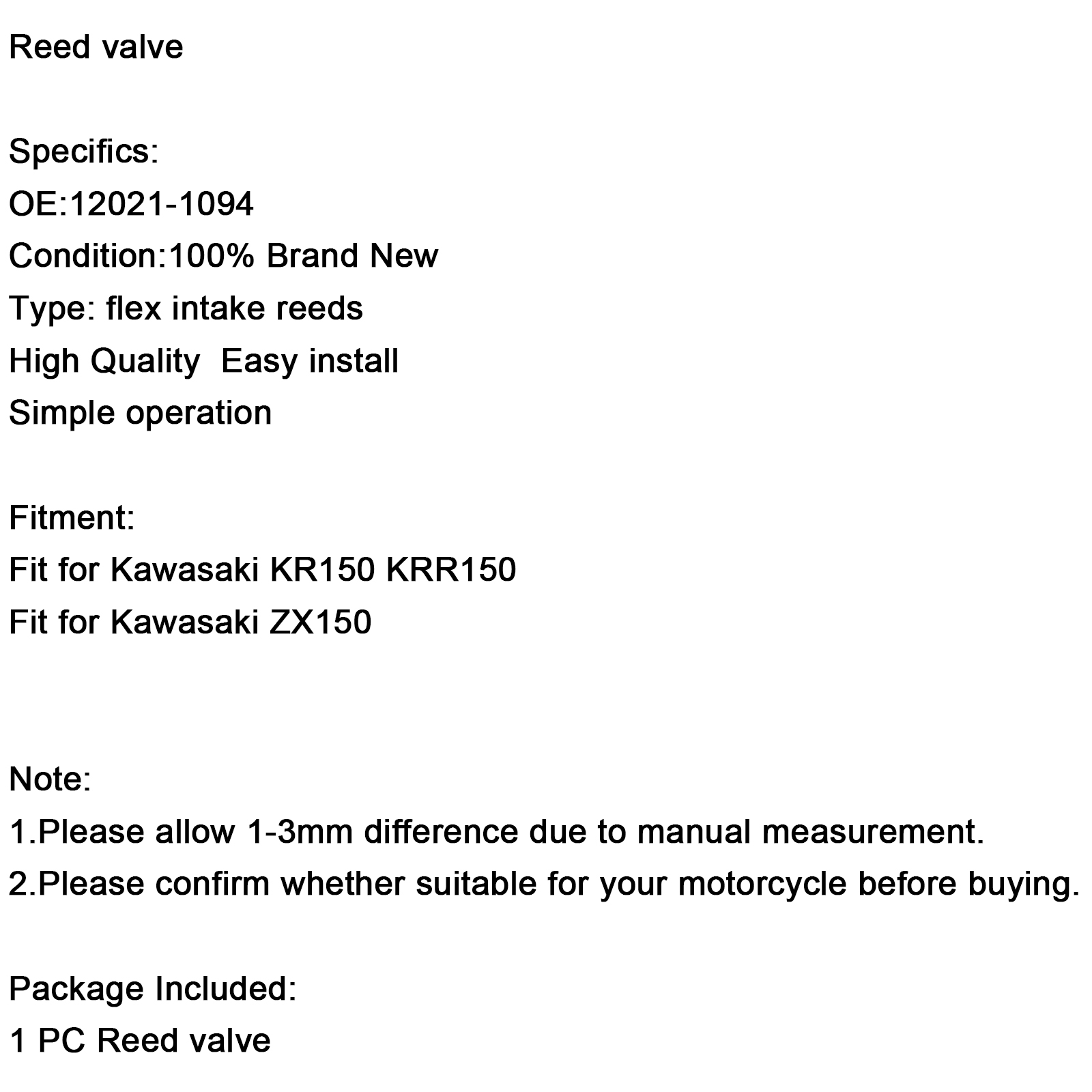 Reed Valve System For Kawasaki KR150 KRR150 ZX150 125cc 250cc