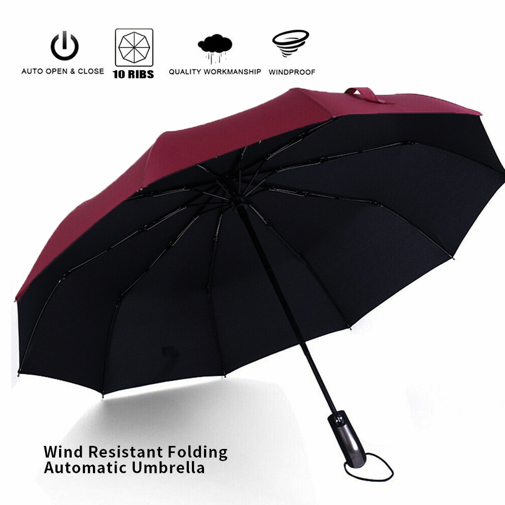 10 Ribs  Umbrella Windproof Rainy Travel Folding- Easy Auto Open Close, Durable & Compact Umbrella Portable Umbrella for Trave