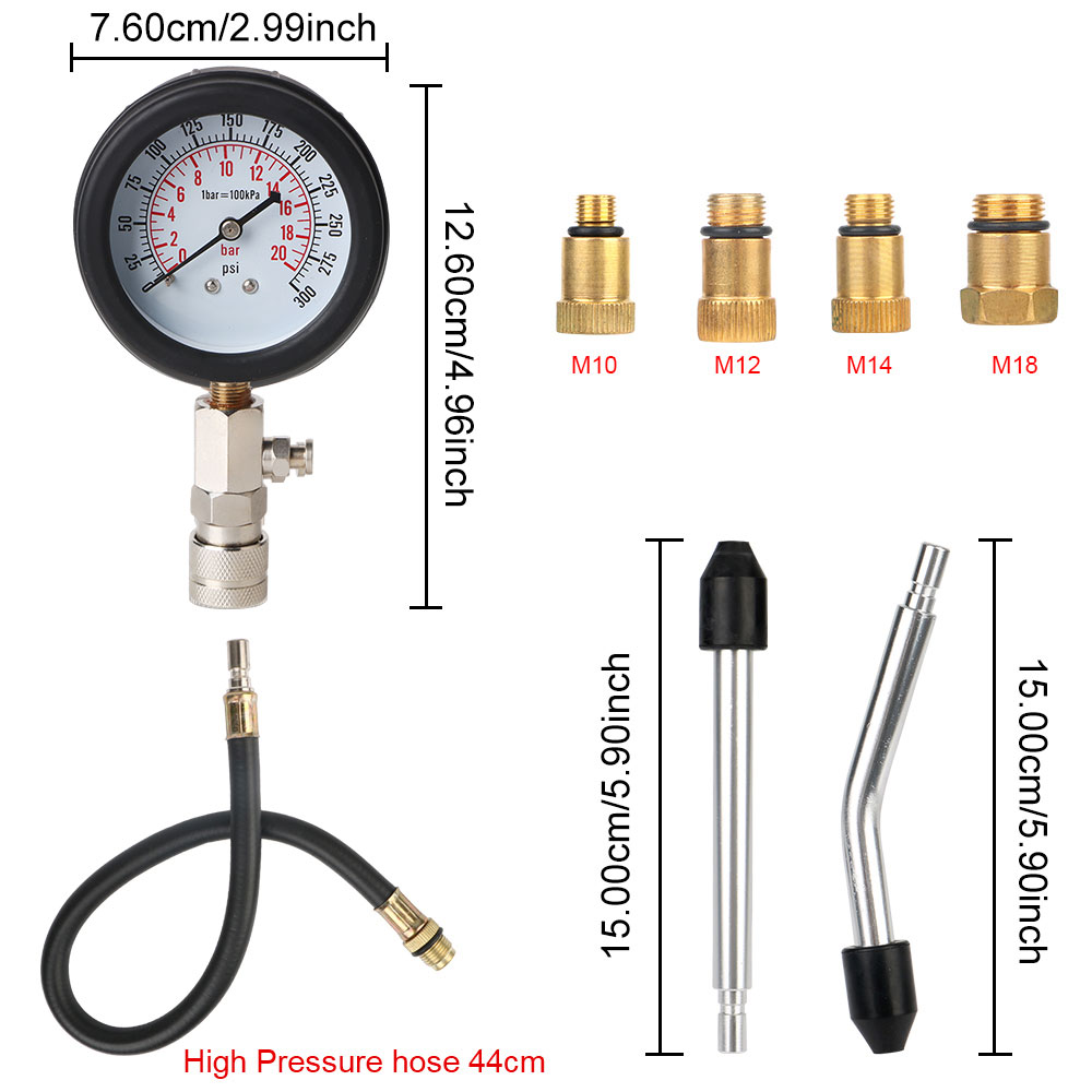 Professional Pressure Gauge Gasoline Engine Compression Meter Automotive Cylinder Tester Kit with M10 M12 M14 M18 Adapter 3 Professional Pressure Gauge Gasoline Engine Compression Meter Automotive Cylinder Tester Kit with M10 M12 M14 M18 Adapter